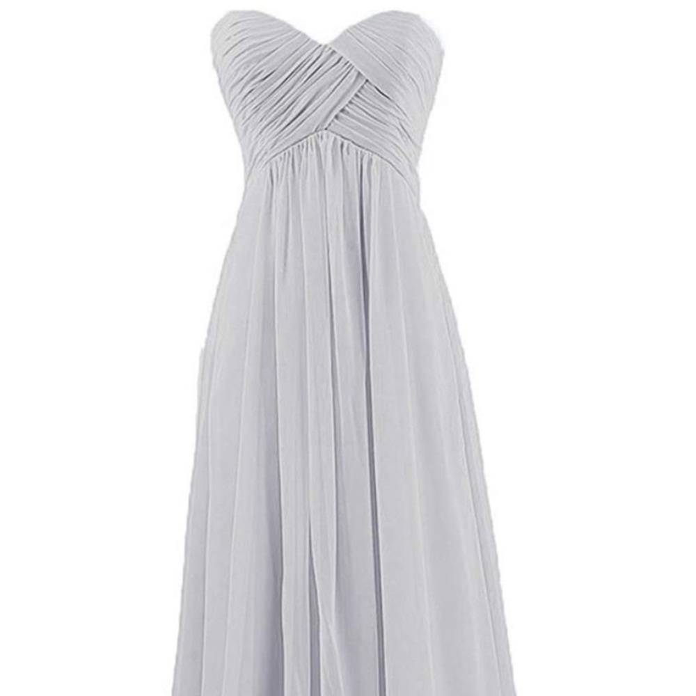 Strapless light gray bridesmaid dress